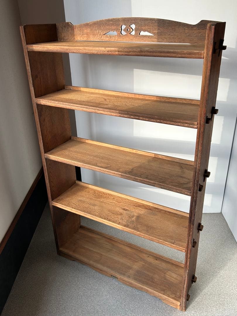 木製収納棚　5段　楔式本棚　食器棚　オープンラック　古家具　古道具　アンティーク