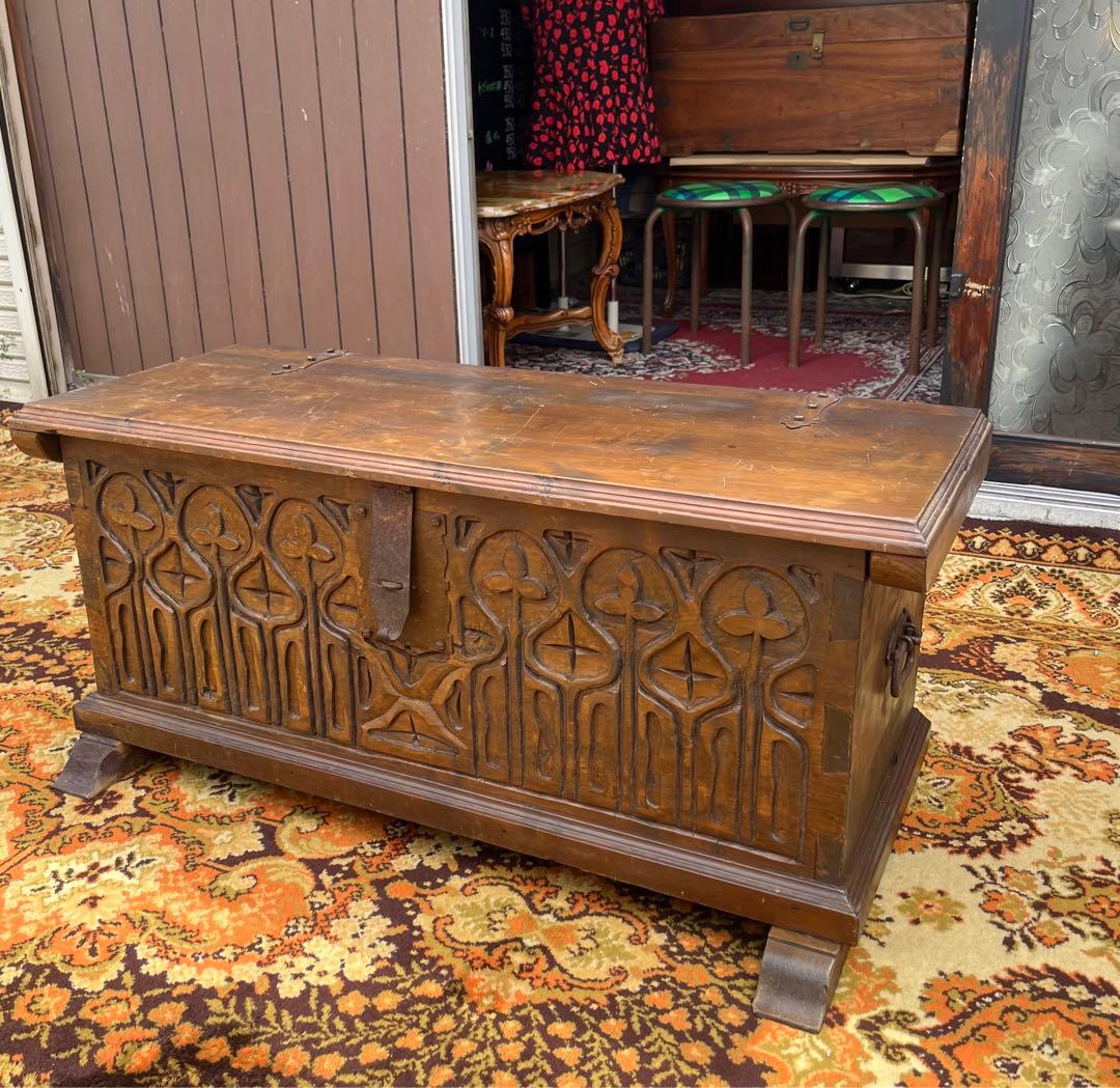 コファ ローテーブル 収納 ベンチ アンティーク ビンテージ インテリア 木彫り