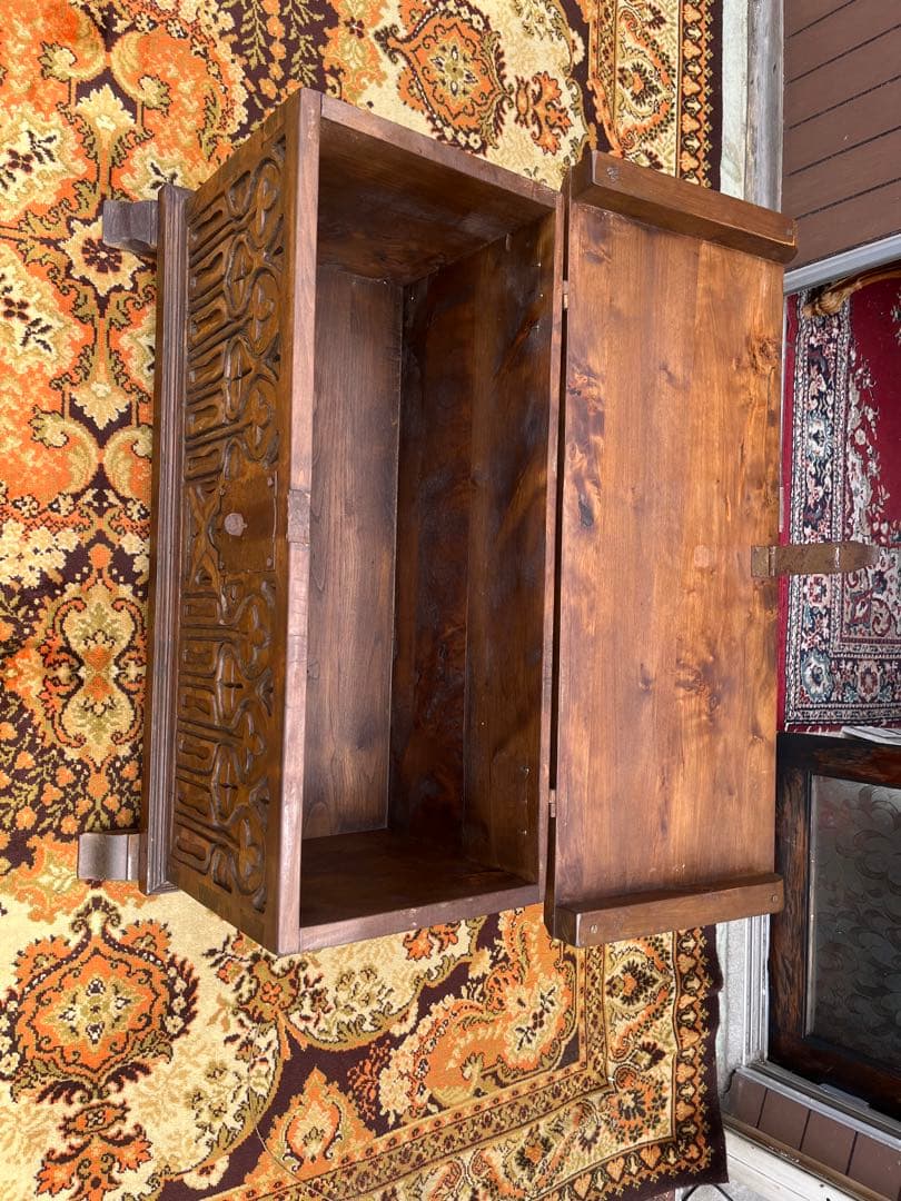 コファ ローテーブル 収納 ベンチ アンティーク ビンテージ インテリア 木彫り