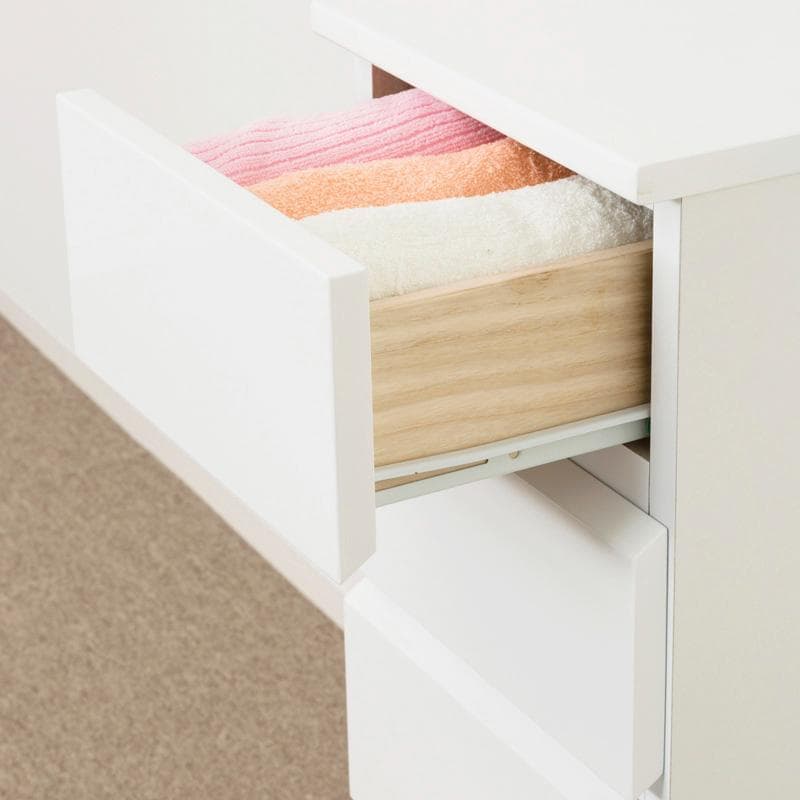 ホワイト鏡面 ローチェスト 3段6杯 W90