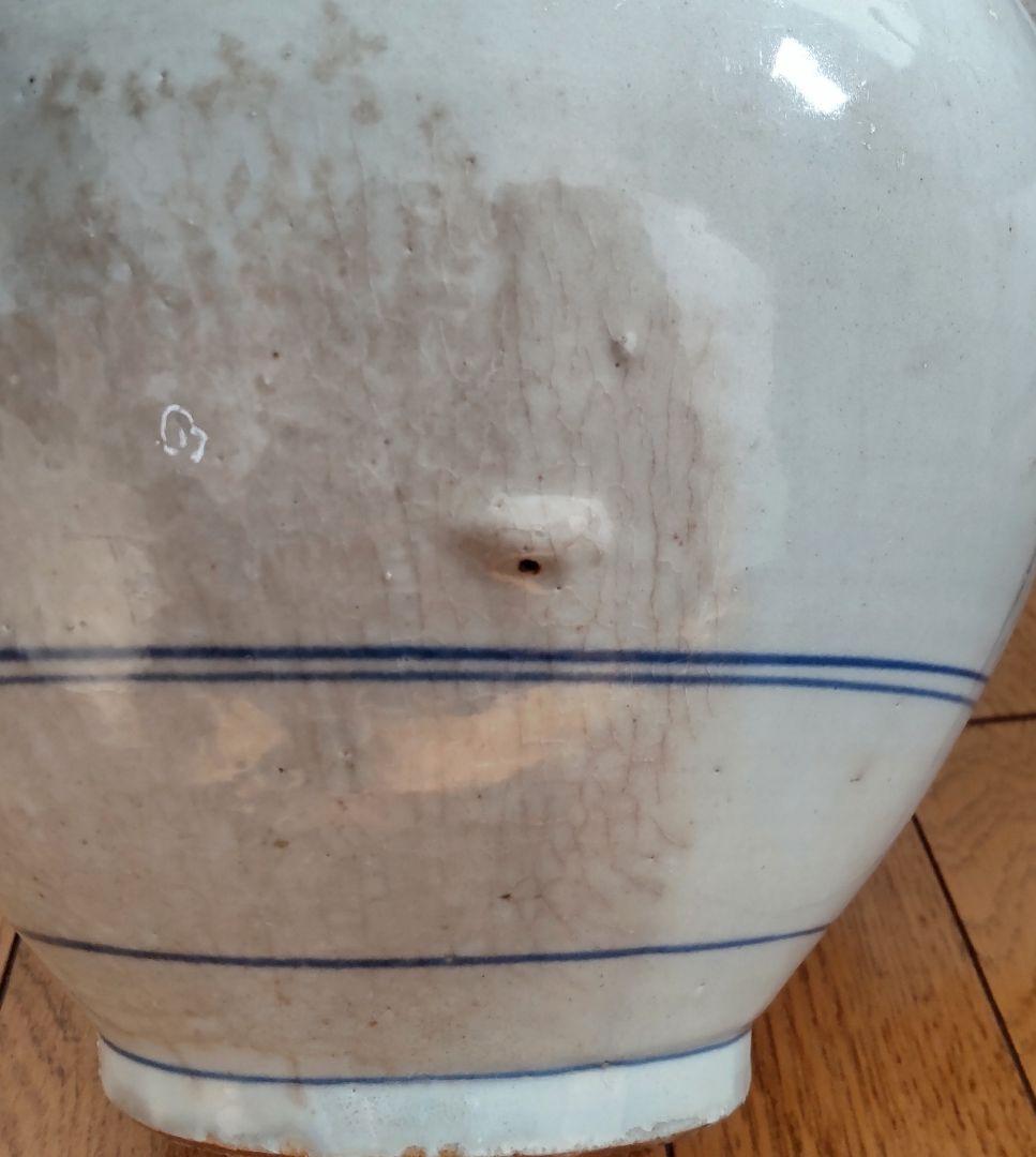 古い平清水焼　木製蓋付き　染付　大徳利