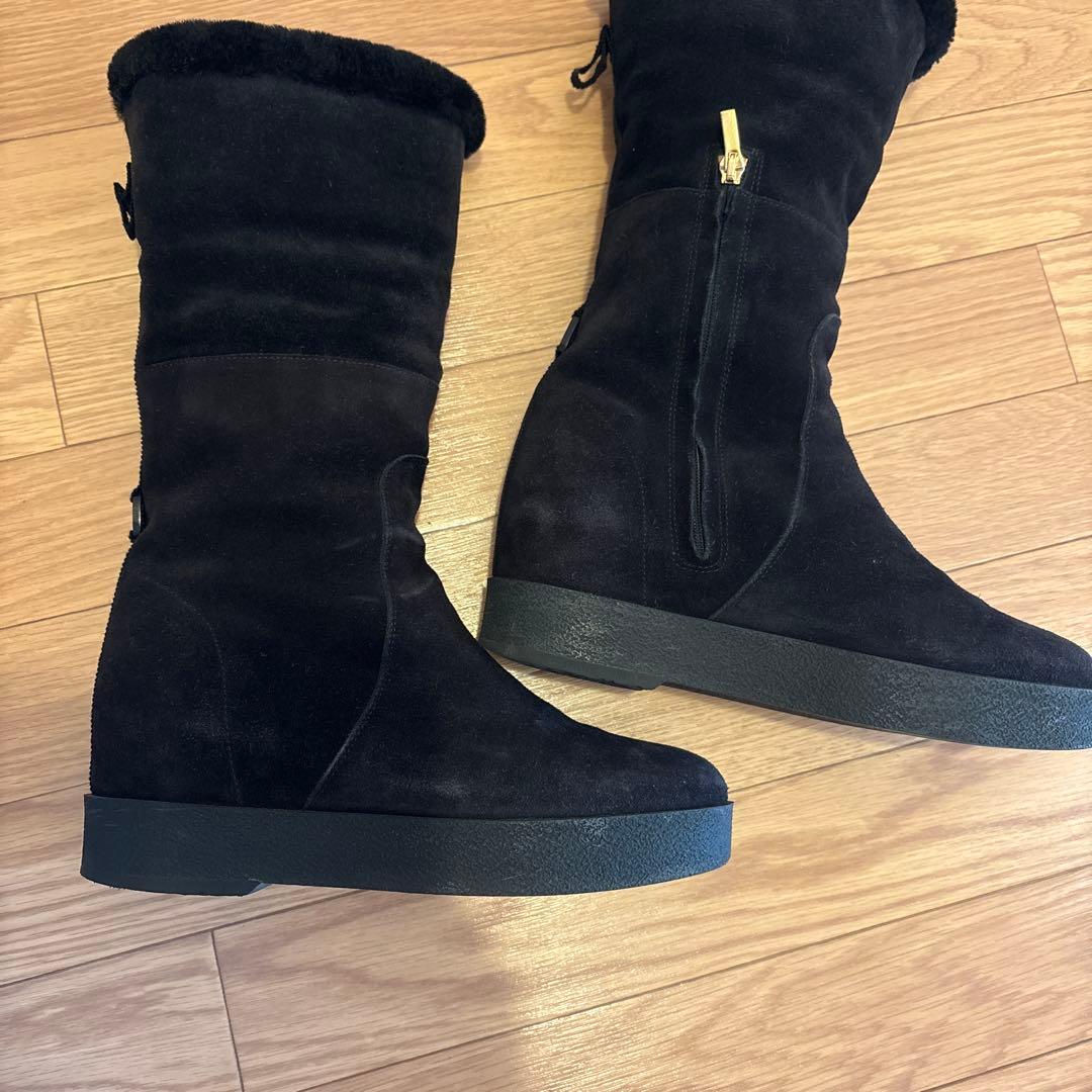 【中古】フェラガモ ロングムートンブーツ スエード 2way サイズ8