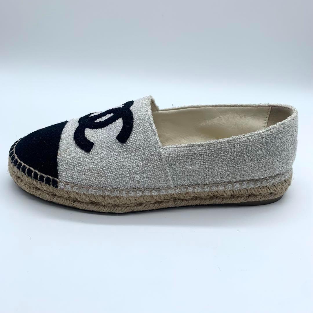 シャネル フラットシューズ エスパドリーユ ココマーク ラメツイード 24cm