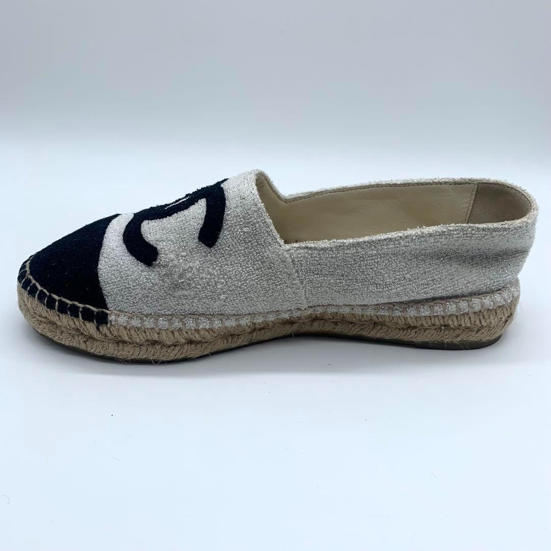 シャネル フラットシューズ エスパドリーユ ココマーク ラメツイード 24cm