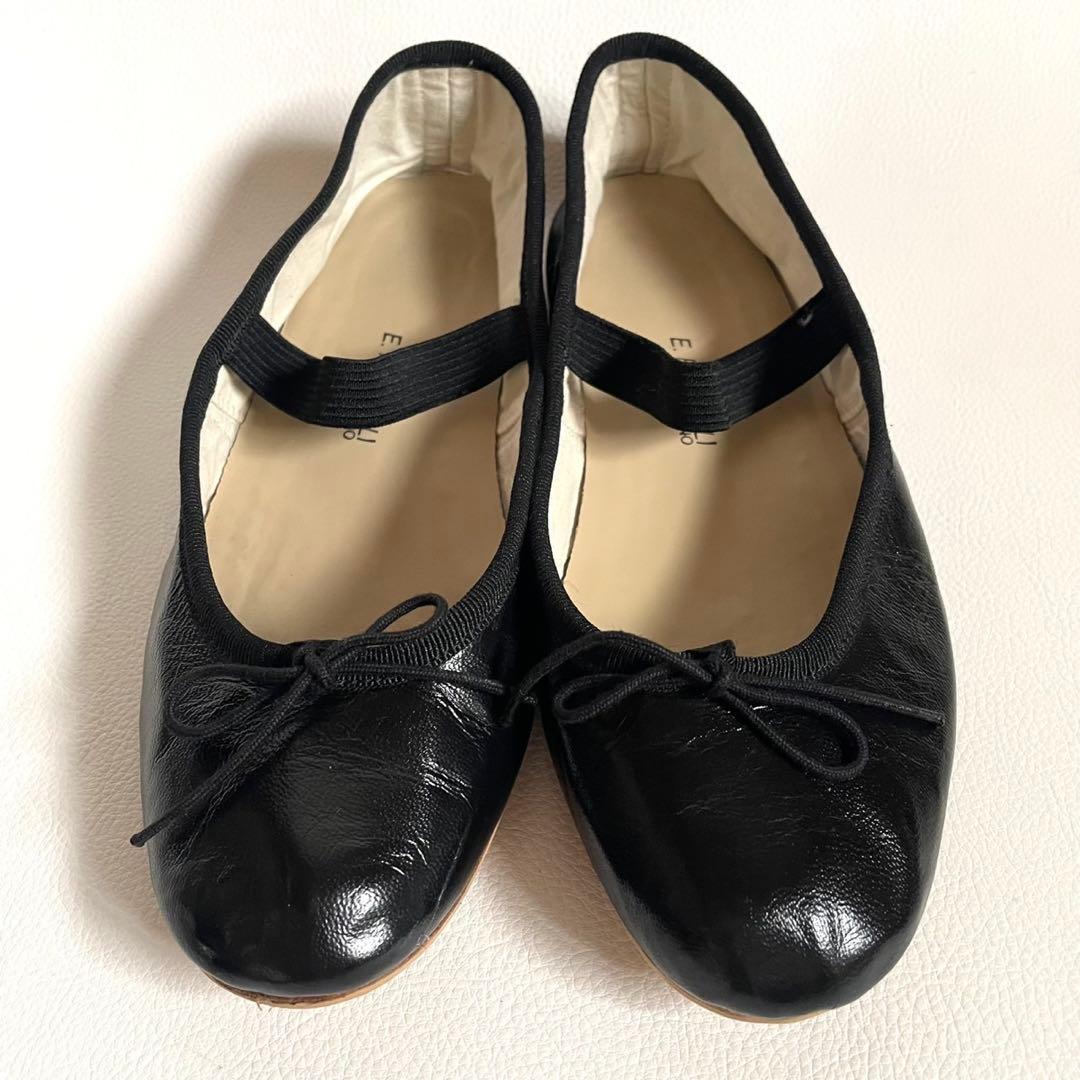 裏貼り済＊ポルセリ バレエシューズ ブラックストラップ 37