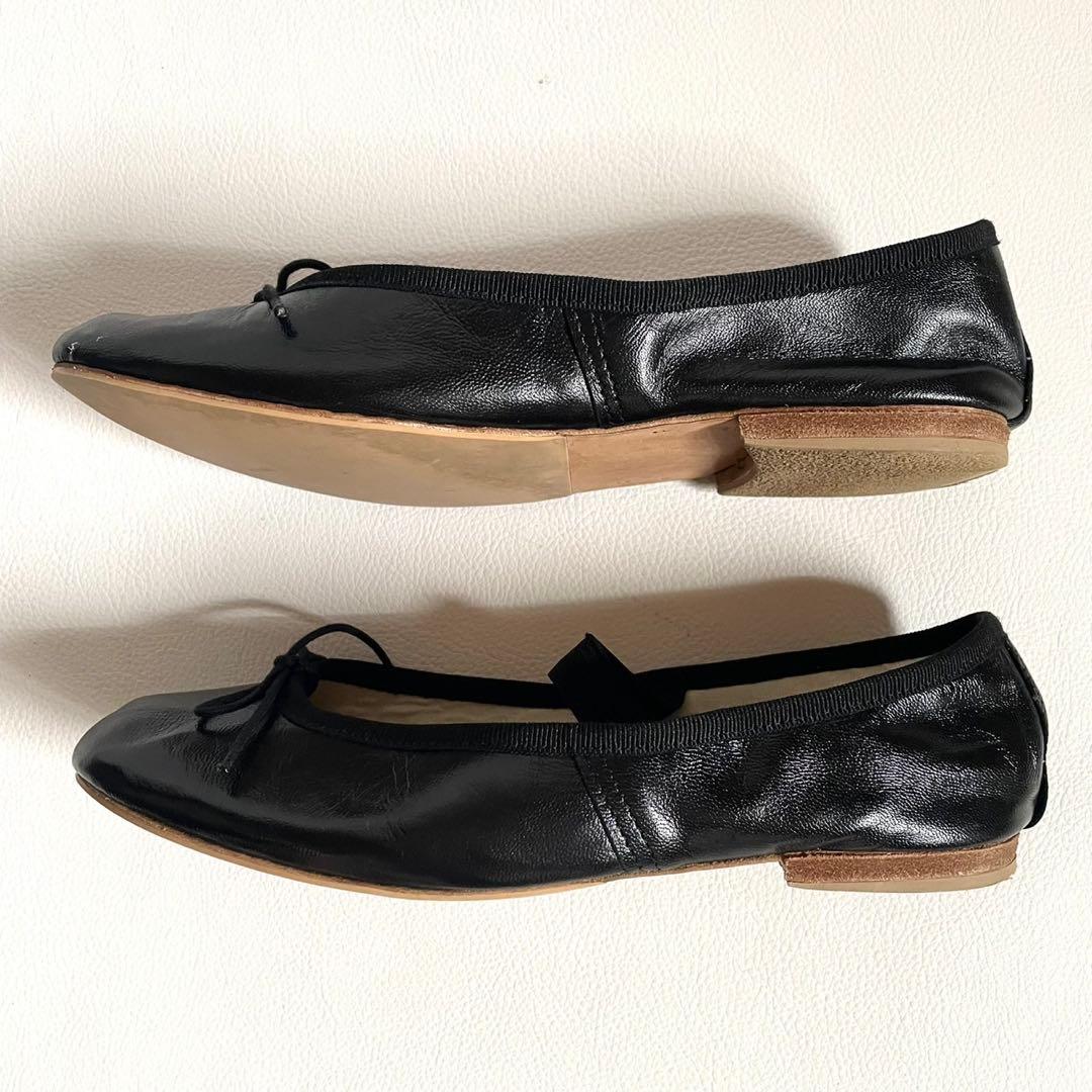 裏貼り済＊ポルセリ バレエシューズ ブラックストラップ 37