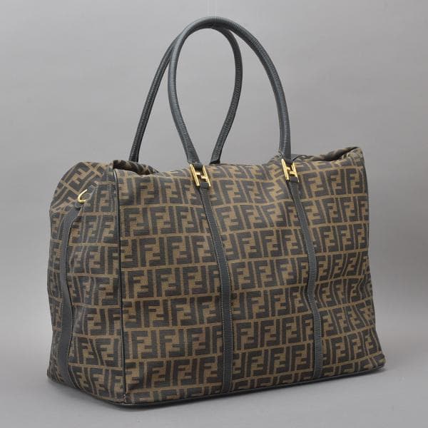 美品◇フェンディ ズッカ ボストンバッグ 2WAYショルダー 鍵付 ジャガード茶