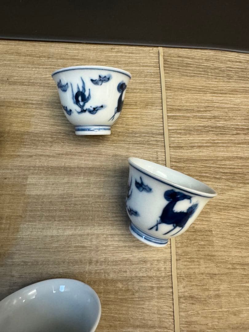 1520 煎茶道具　栄山作　染付青花『雲麒麟文』　煎茶碗5客　時代物