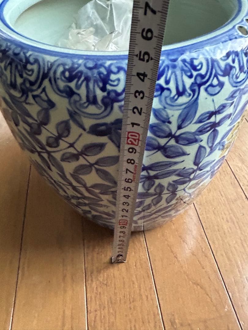 大型 染付火鉢 五徳 火箸 灰付き フルセット