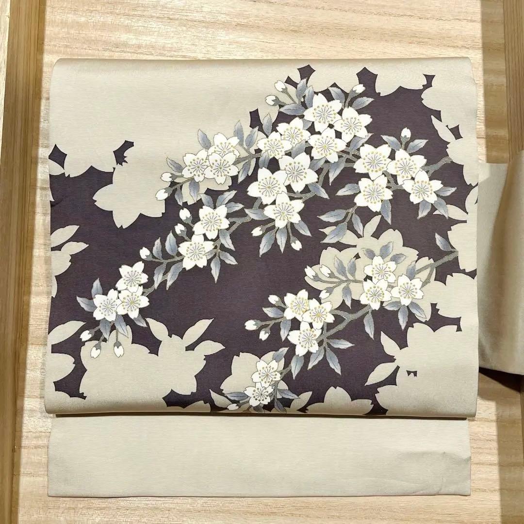手描き桜の塩瀬名古屋帯◇金彩 染め帯 春着物