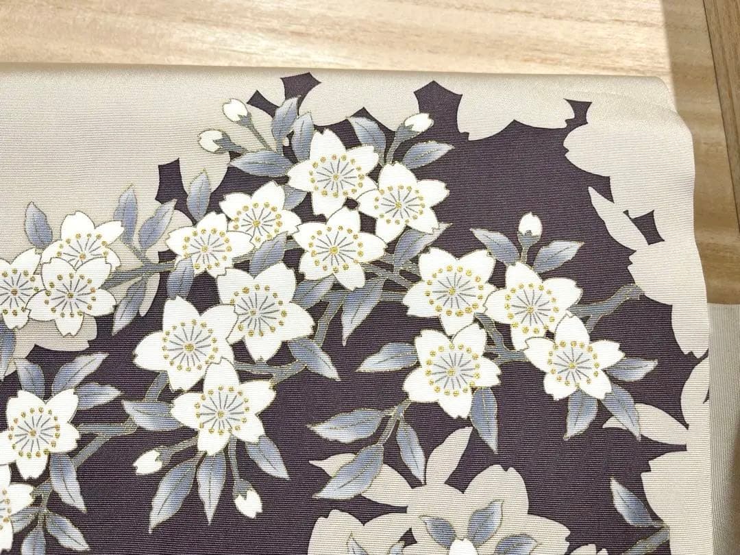 手描き桜の塩瀬名古屋帯◇金彩 染め帯 春着物