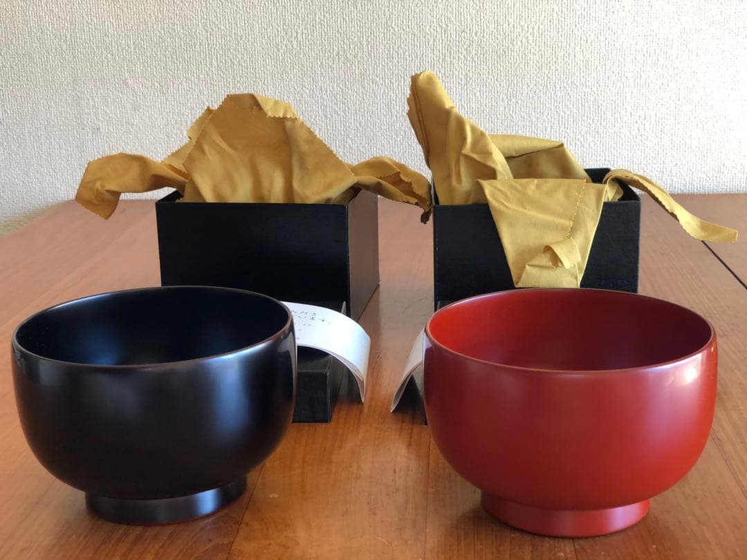 輪島屋善仁 福々椀 溜内黒塗 洗朱塗 二客 輪島塗