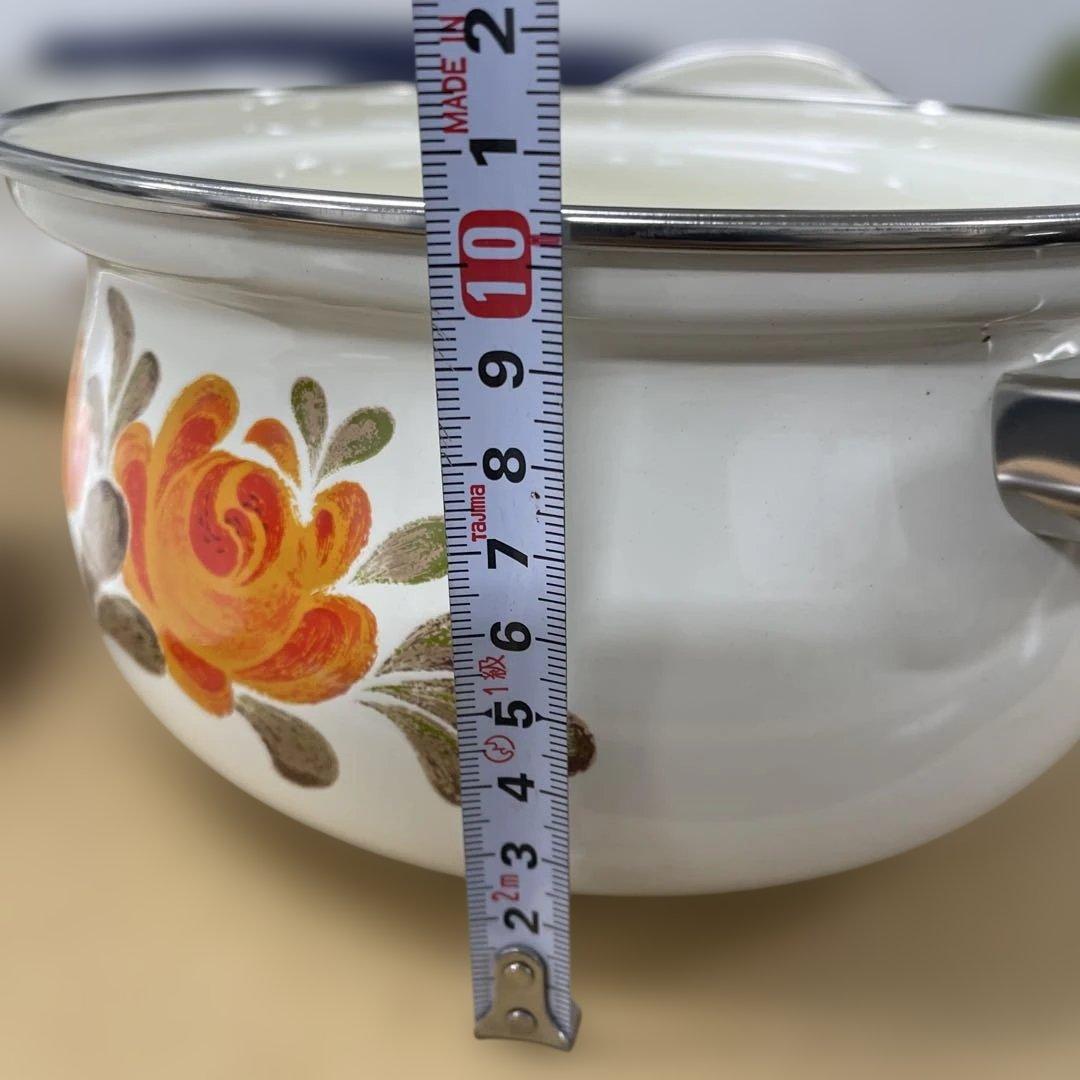 オレンジ花柄陶器鍋　2個セット　　-32