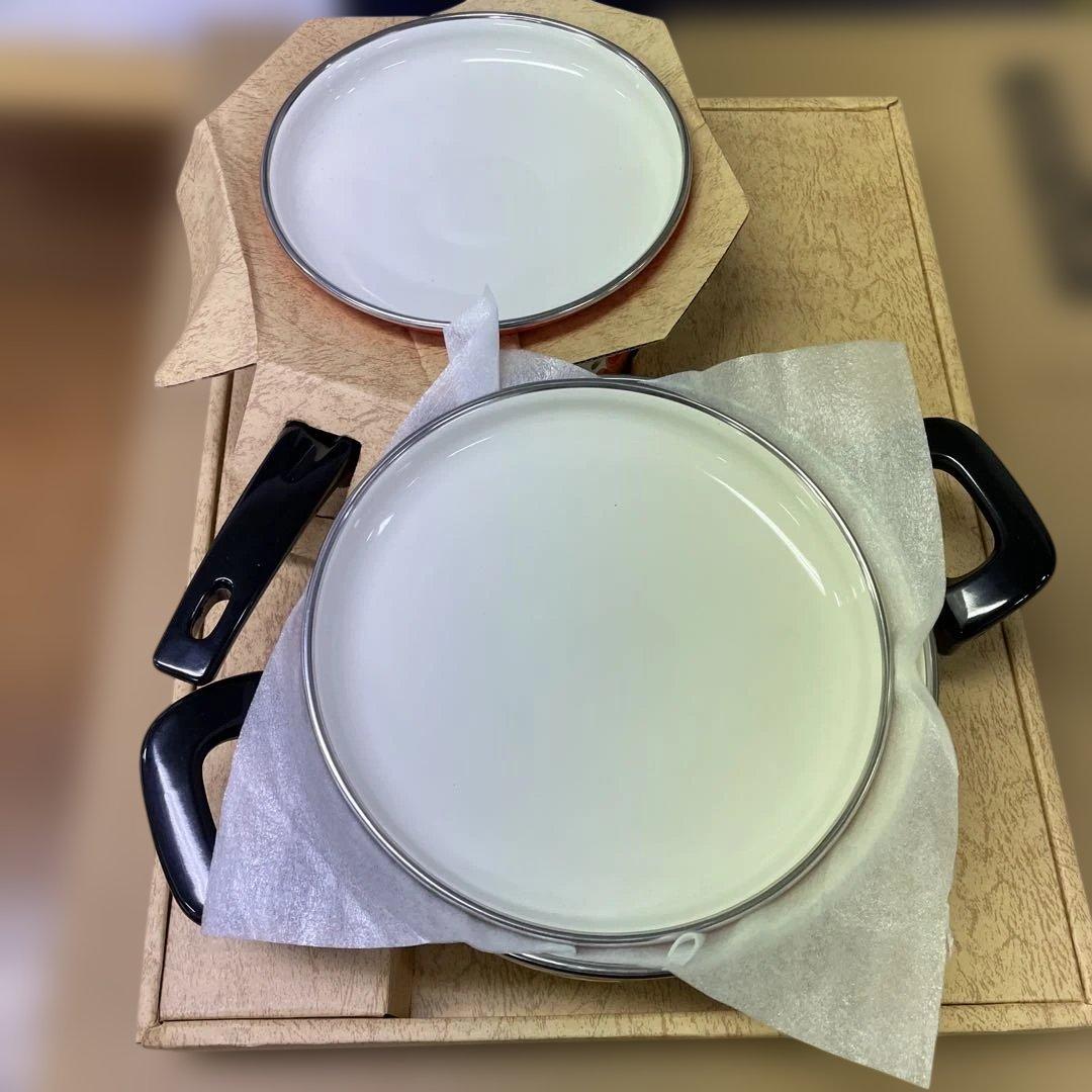 オレンジ花柄陶器鍋　2個セット　　-32