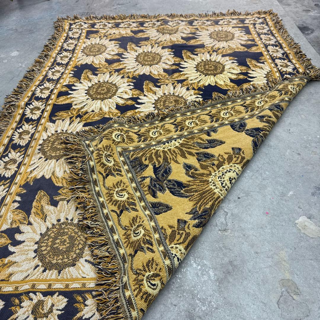 花　向日葵　マルチカバー　ソファーカバー　ヴィンテージラグ　178x128