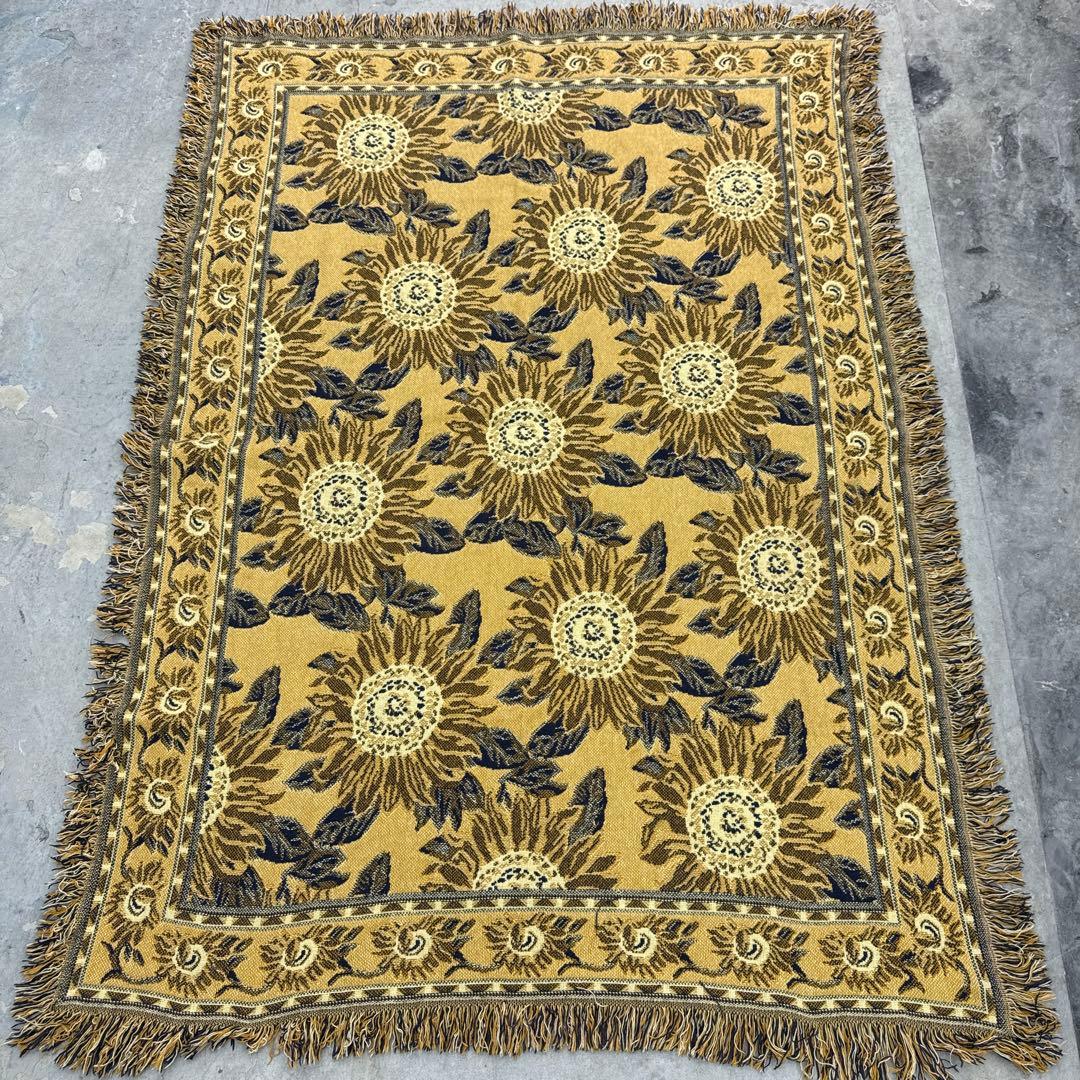 花　向日葵　マルチカバー　ソファーカバー　ヴィンテージラグ　178x128