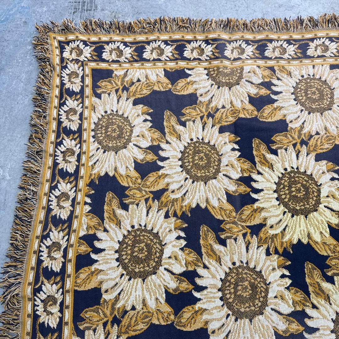 花　向日葵　マルチカバー　ソファーカバー　ヴィンテージラグ　178x128