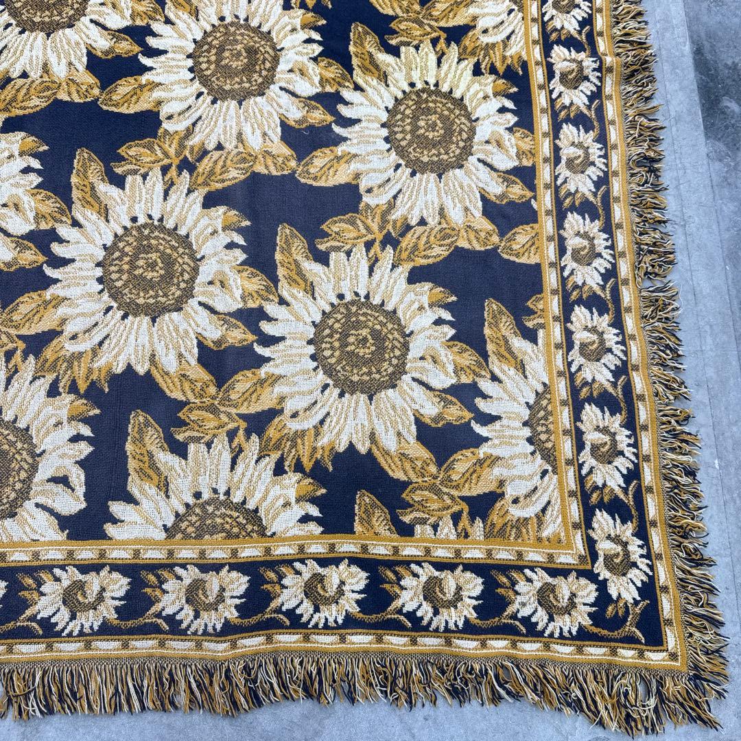 花　向日葵　マルチカバー　ソファーカバー　ヴィンテージラグ　178x128