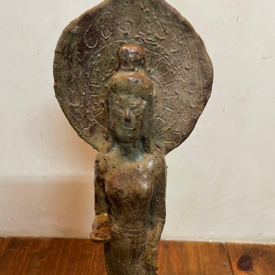 美品　陶芸　聖観音像　聖観世音菩薩　焼物　立像