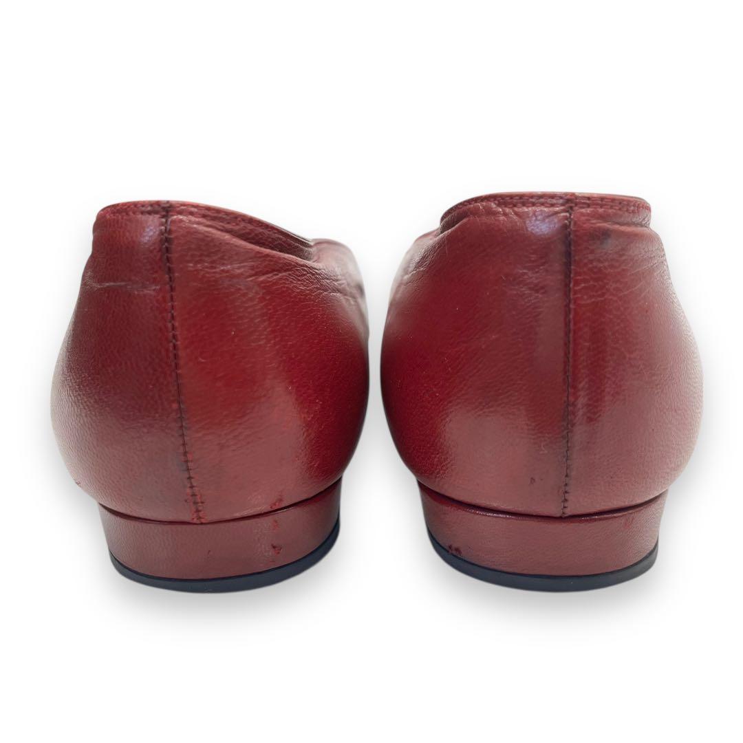 良品■シャネル　ヴィンテージ　フラットシューズ　ココマーク　赤　22.5cm