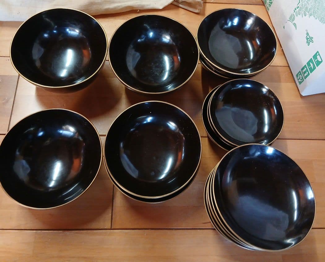 漆器 椀 セット 黒色 金縁②