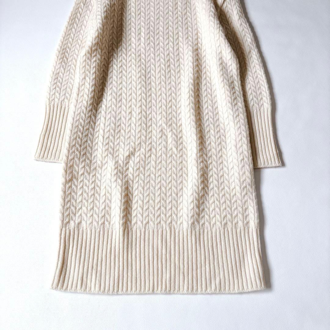 可愛い♡ルネ ウールカシミヤ ケーブルニットワンピース タートルネック リブ S