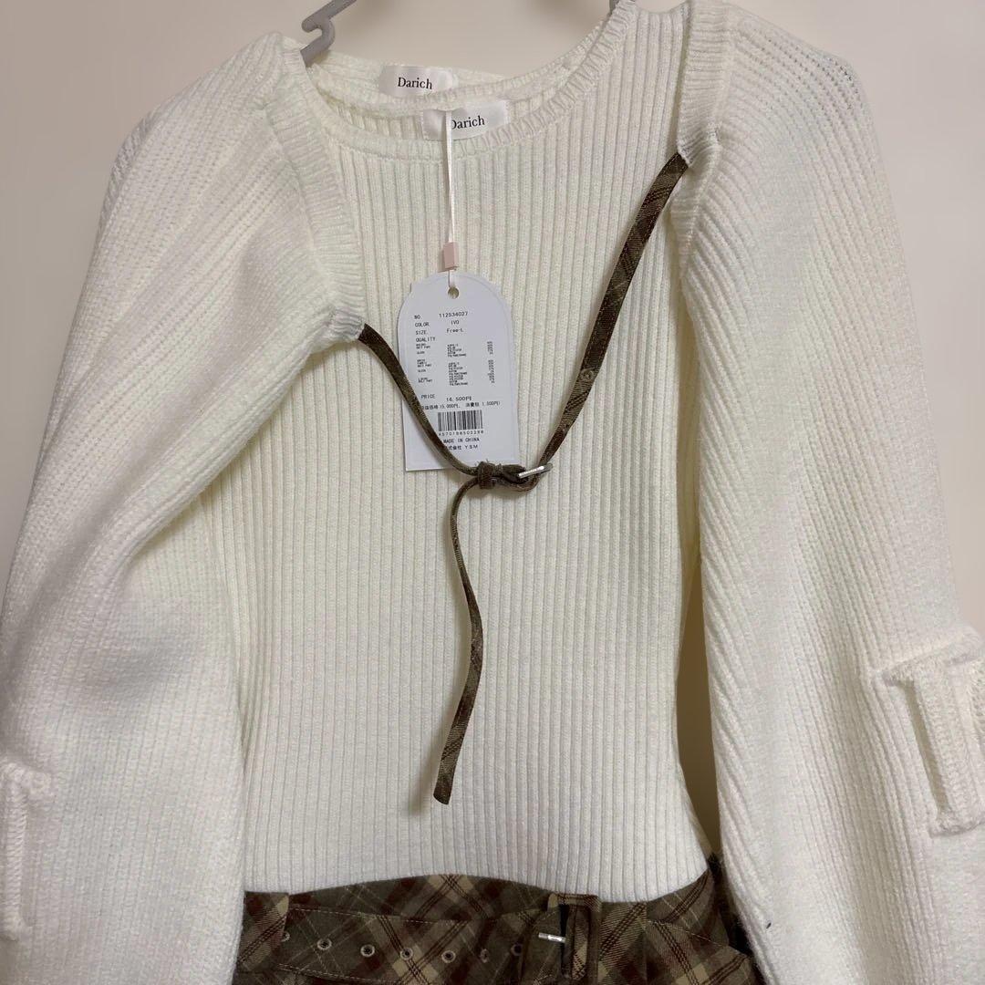 新品 darich ドッキングミドルウエストニットミニワンピース ホワイトFL