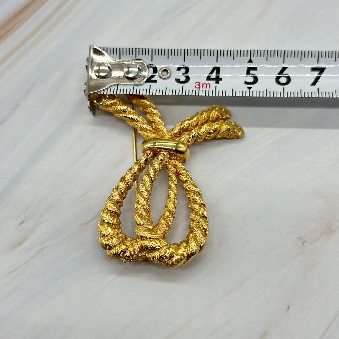 【美品】クリスチャンディオール ブローチ リボン ゴールド