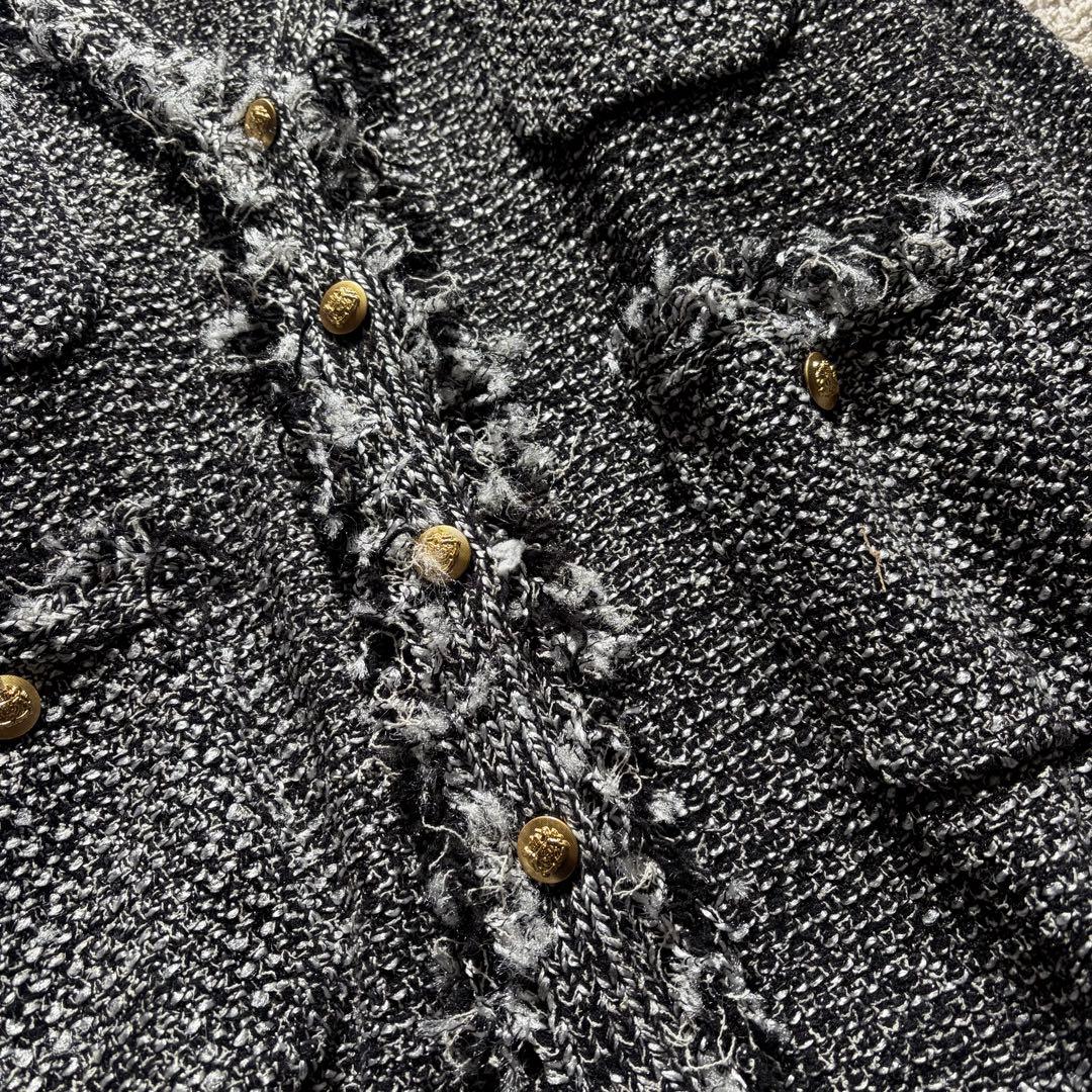 美品✨リヴドロワ ツイードニットカーディガン 黒　ブラック フリンジ