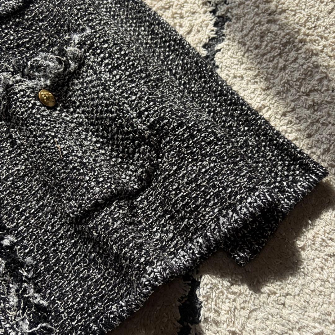 美品✨リヴドロワ ツイードニットカーディガン 黒　ブラック フリンジ