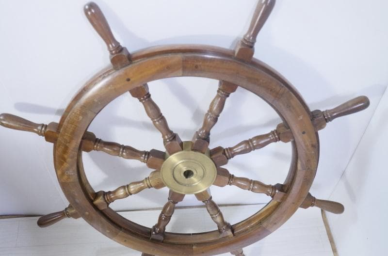 ◆船舵　船舵輪　ヨット　舵　インテリア　アンティーク　木製　大型