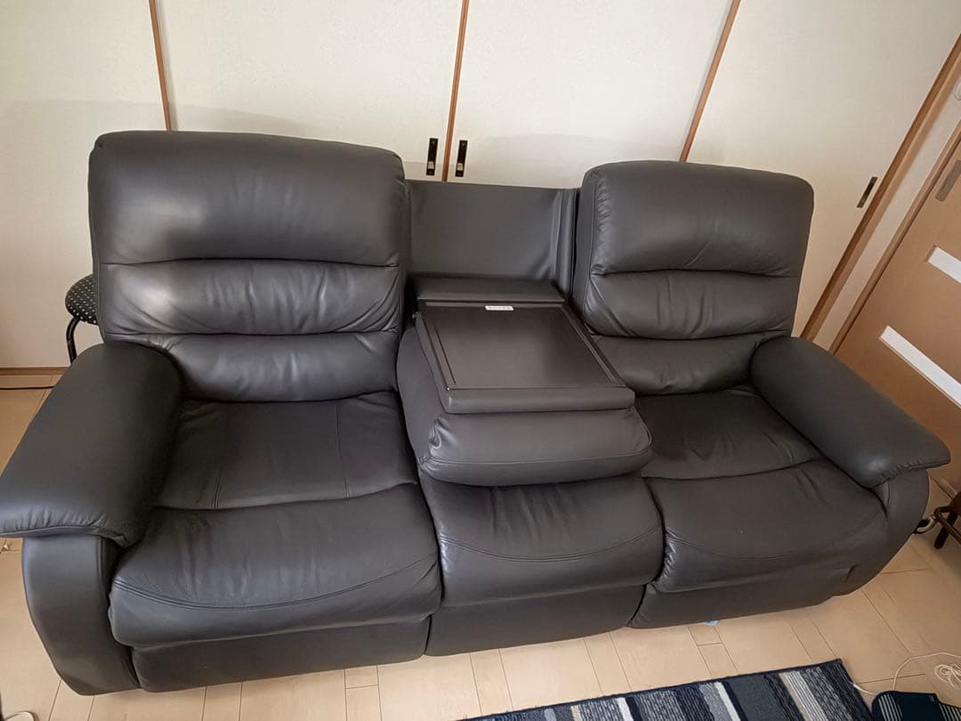 ダークグレー 3人掛けリクライニングソファ