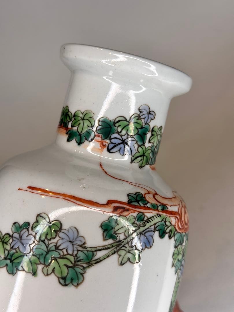 【新年セール】康熙葉子款 底部款識 人物童子戯図 彩絵 花瓶 中国古美術 时代物