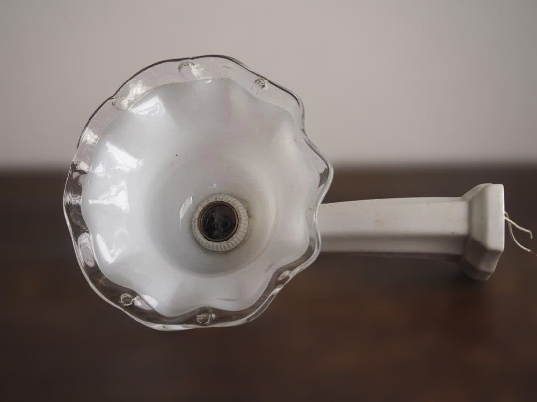 陶器アーム付ミルクガラスランプ パウダールーム アールデコデザイン/K311