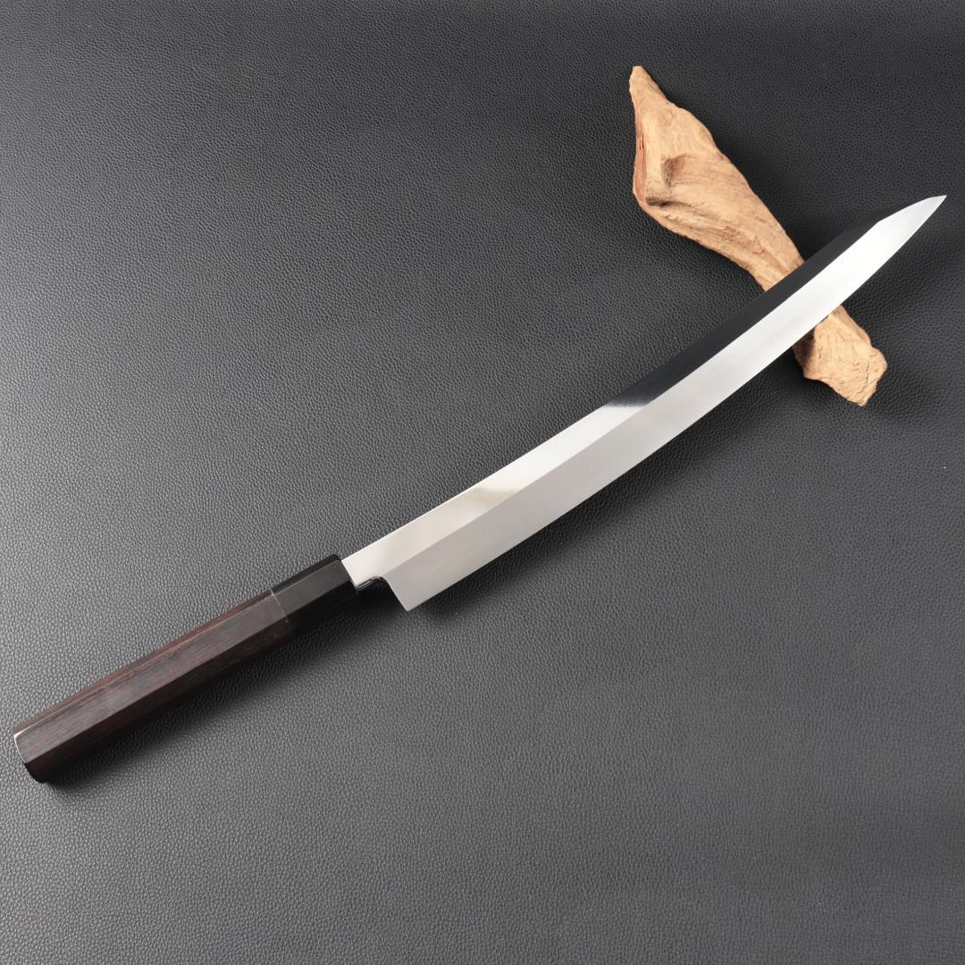 10974鬼反り切付包丁尺二鏡面仕上げ刺身包丁 刃は究極の切れ味黒檀黒水牛八角柄