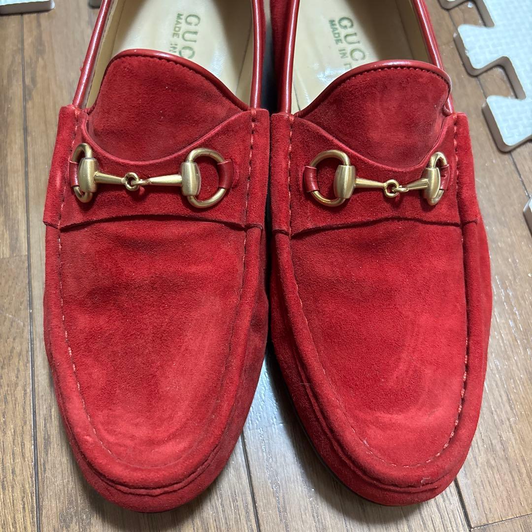 グッチ　GUCCI ローファー　赤　スウェード　38.5C 24.5センチ