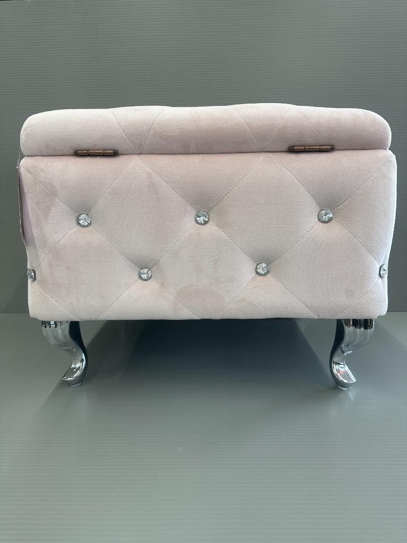 ベルベット＆クリスタルボタン付き オットマン スツール 収納付き ピンク