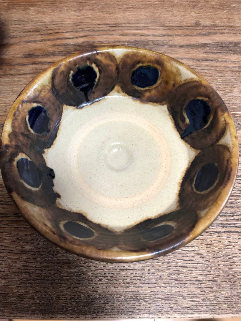 やちむん　田村窯　の安南鉢 5寸 丸紋 呉須・飴