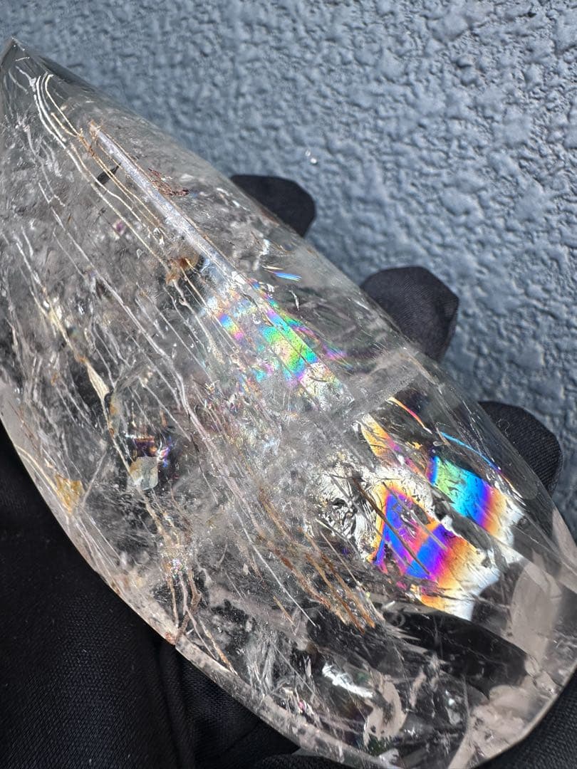 絶品❗虹入り水晶 ✴︎アイリスクォーツ 天然石 レインボー水晶 置物A1096