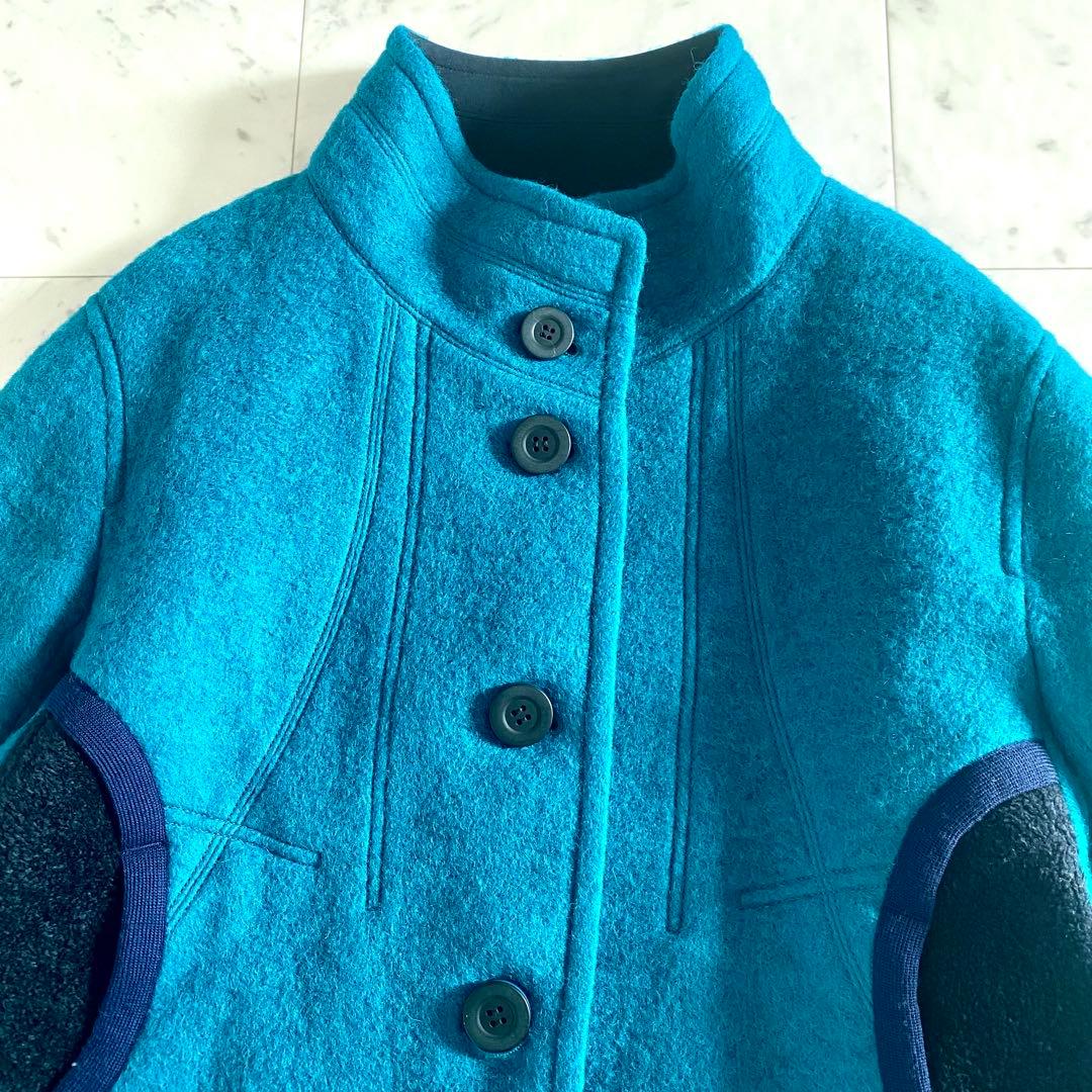 美品 ann吉 あんきち ハイネック ボア切替 ウールフレアコート ゆったり