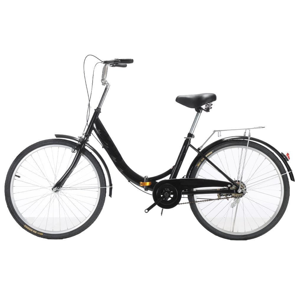 在庫処分折りたたみ自転車 6段変速２６インチミニベロ ママチャリカゴ付【黒】