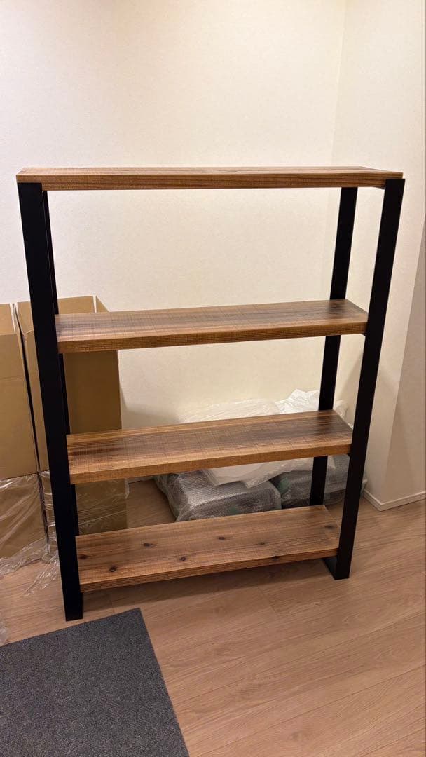 【KANADEMONO】シェルフ 無垢杉ブラックスチール 棚 ラック 美品 処分