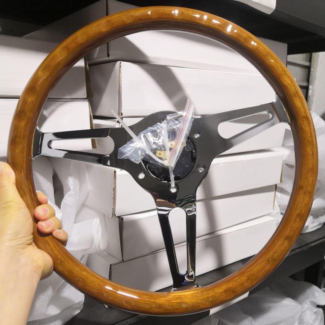 ウッド スポーク ステアリング 本体14インチ350mm 金属3スポーク新品