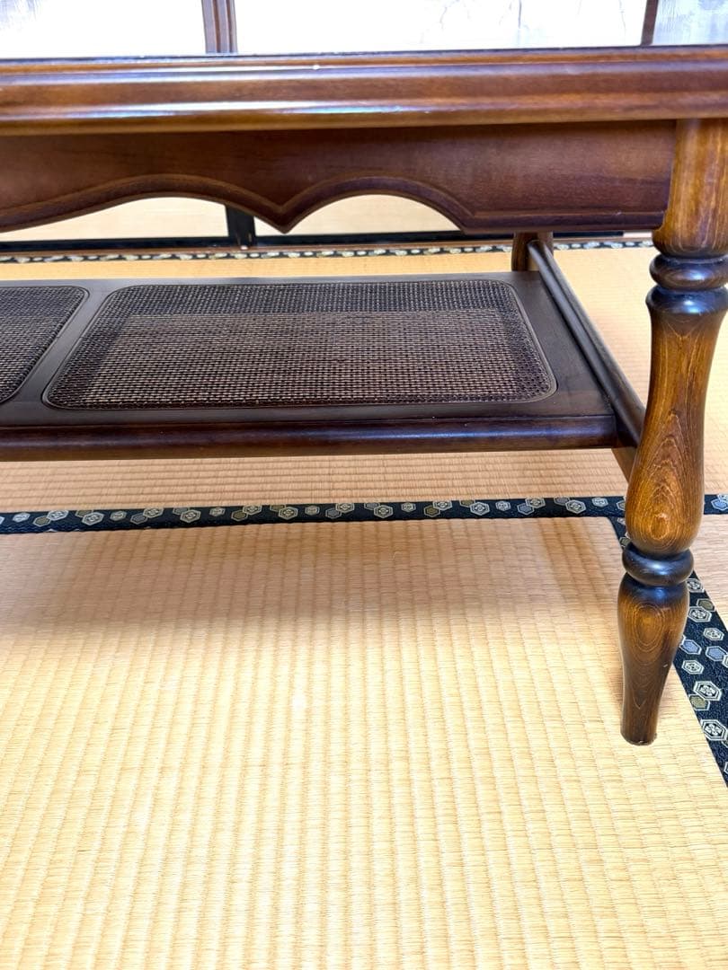 カリモク 家具 ローテーブル コロニアル ラタン張り リビング　送料込み