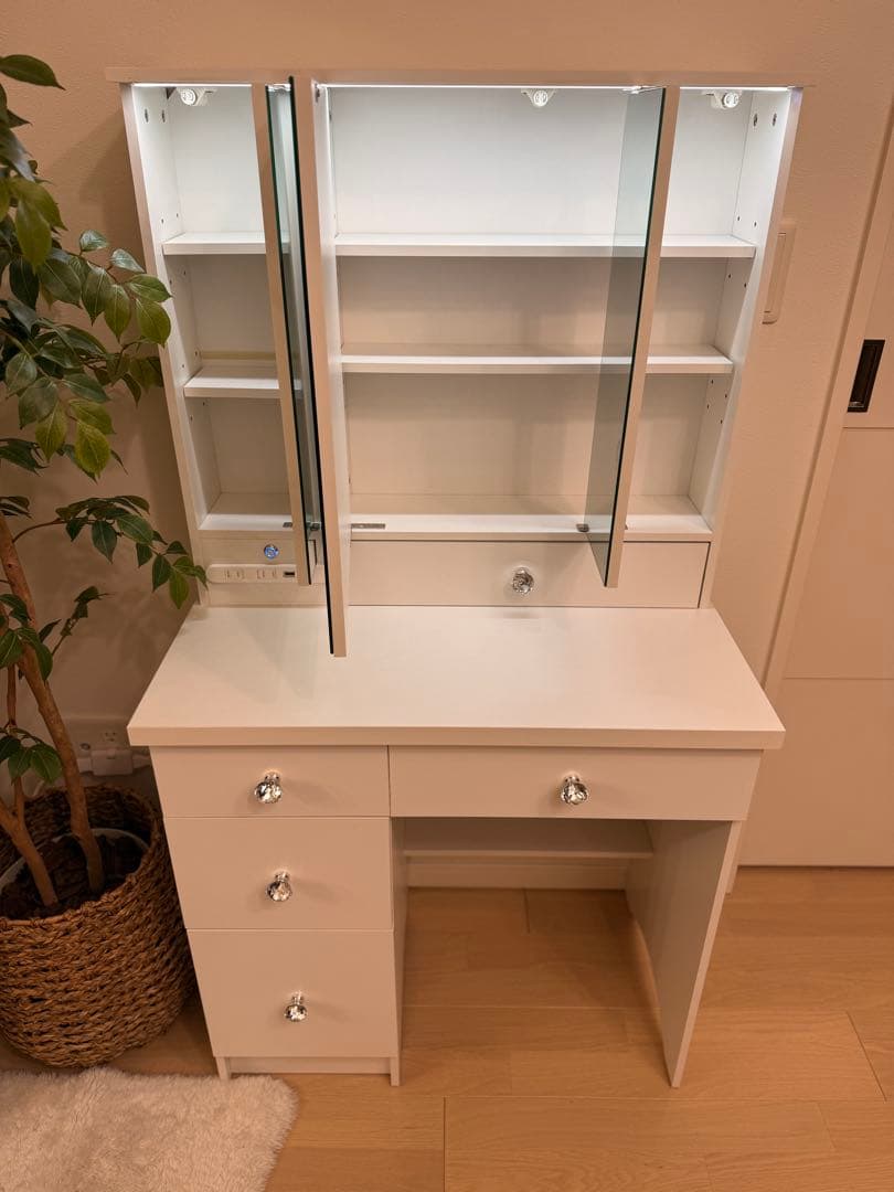 【送料込】三面鏡ドレッサー (イス別出品) ホワイト