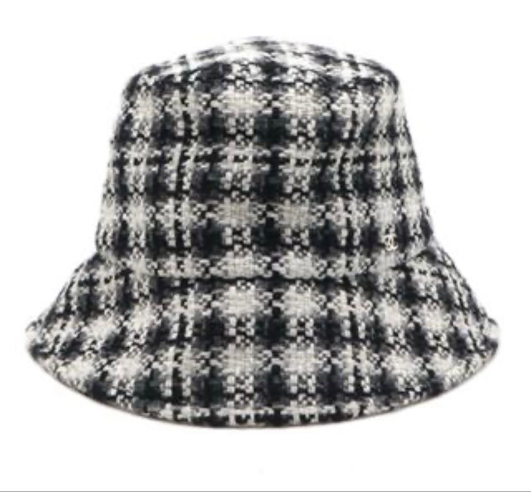 CHANEL ツイード チェック柄 バケットハット Mサイズ