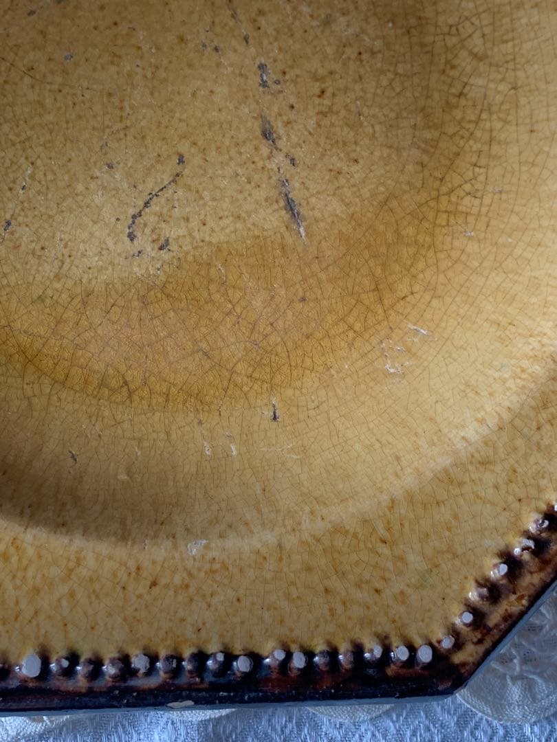 フランスアンティーク 南仏陶器 アプト焼 オクトゴナルプレート　深皿 黄釉