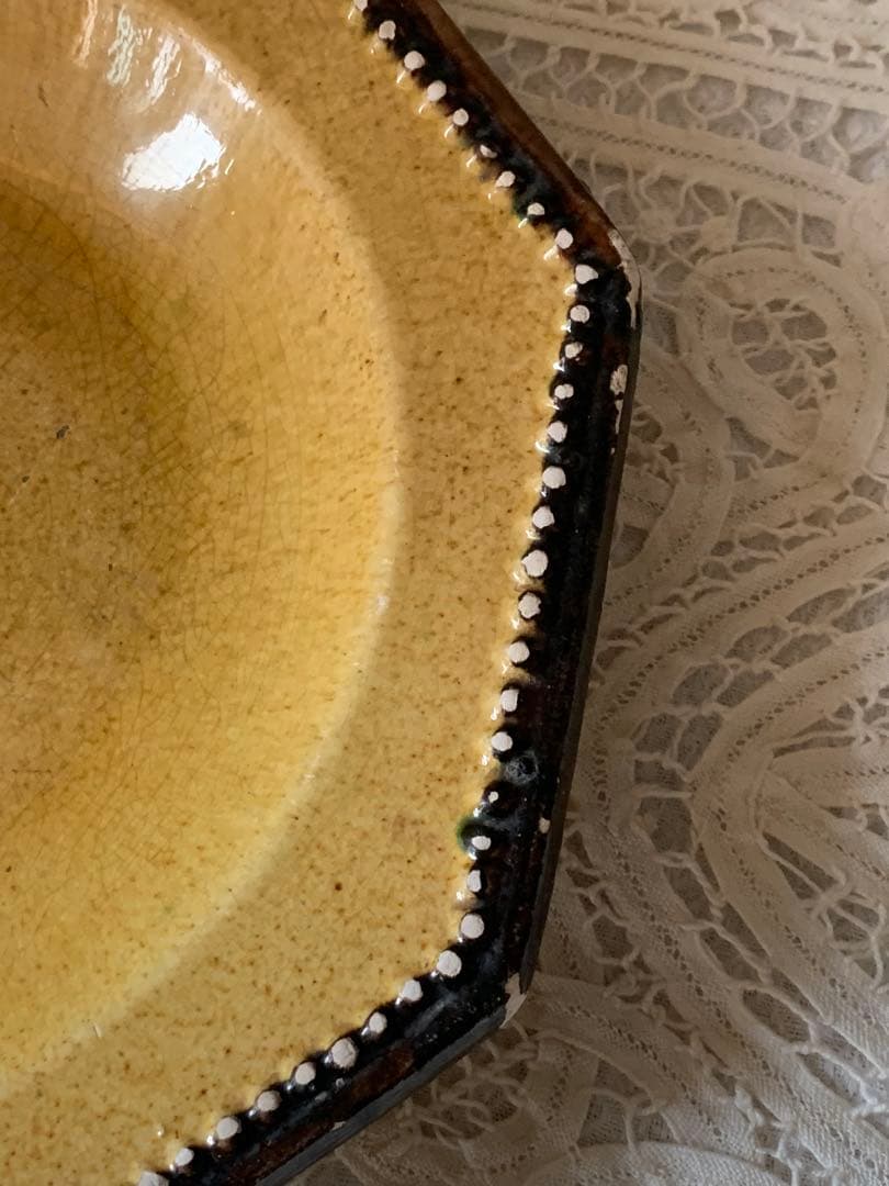 フランスアンティーク 南仏陶器 アプト焼 オクトゴナルプレート　深皿 黄釉