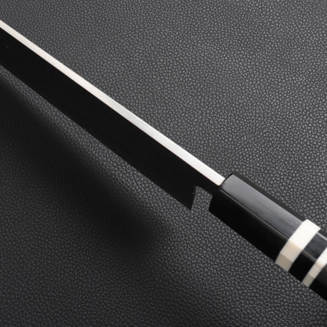 8877 角型薄刃 8寸 刃は究極の切れ味 刺身包丁 黒檀黒水牛角白三本巻八角柄