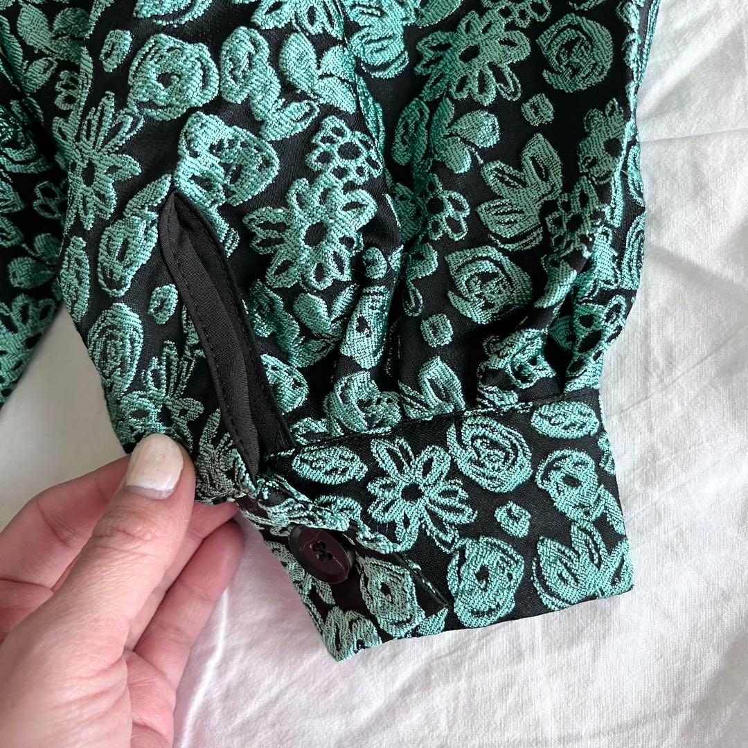 SANSeLF ジャガードフラワードレス　ロング丈　グリーン　花柄　ワンピース